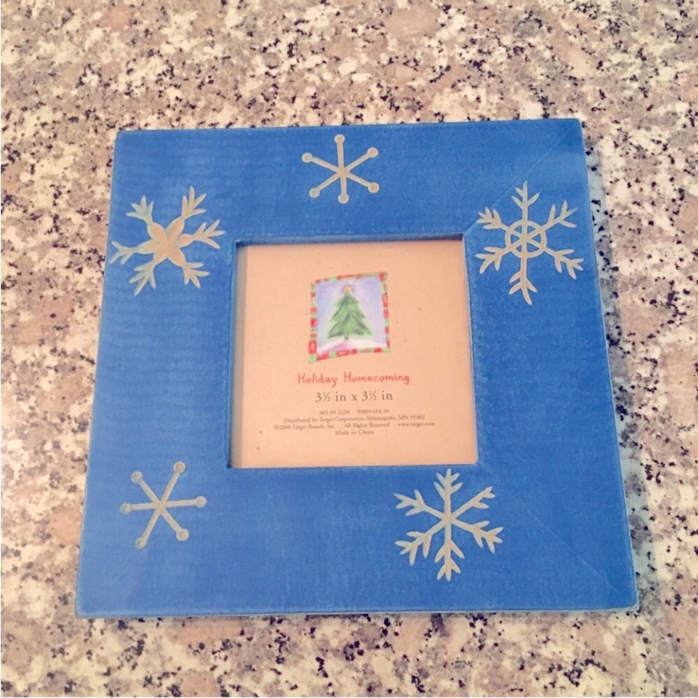 Holiday Homecoming picture frame snowflake blue wood square Winter Xmas gift